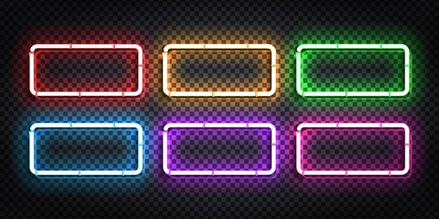 set of realistic isolated neon sign frame