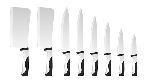 set of realistic kitchen knives isolated on white, Vector illustration, chef knives, Cutlery set