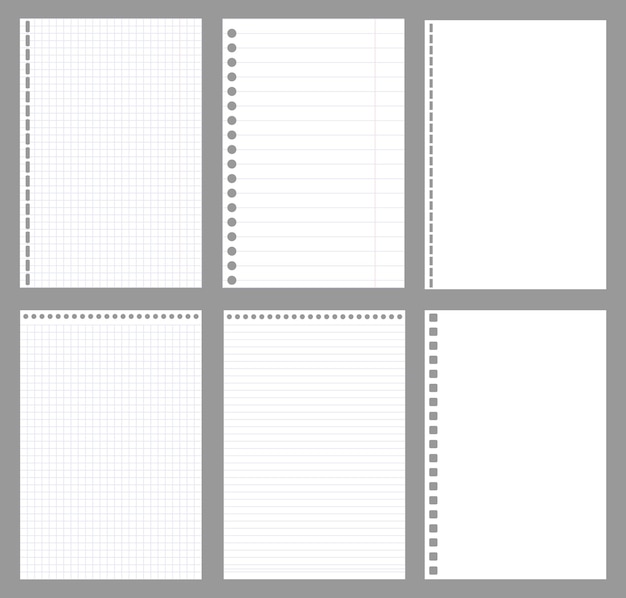 Set of realistic vector illustration of blank sheets of square and lined block paper