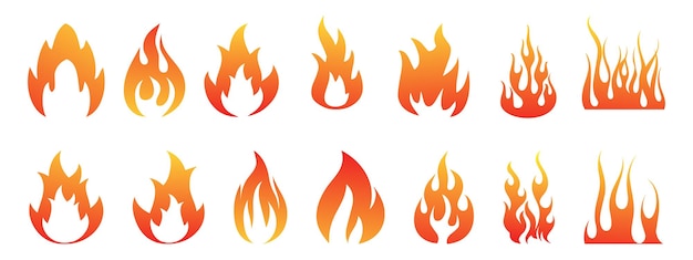 Set of red and orange fire flame
