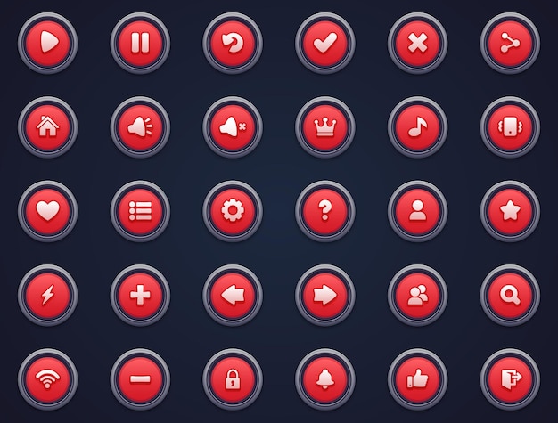 Set of red buttons for mobile games game interface cartoon ui buttons set game ui buttons kit