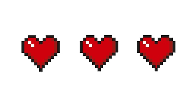 set of red pixel hearts on white background romantic abstract love symbols