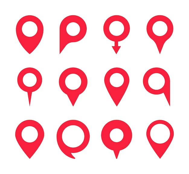 Set of red pointers Map markers Map pins