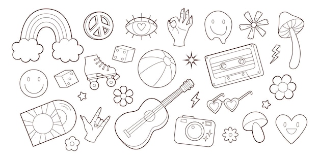 Set of retro 60s70s elements Vector linear illustration