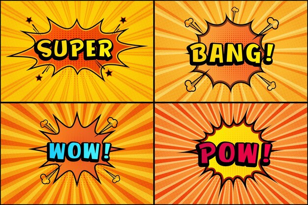 Set of retro pop style comic sound effect vector illustration