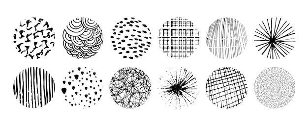 Set of round Abstract black Backgrounds handdrawn doodles
