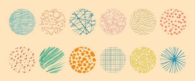 Set of round Abstract colored Backgrounds handdrawn doodles