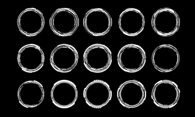 Set of sci fi white circle user interface elements technology futuristic on black background vector