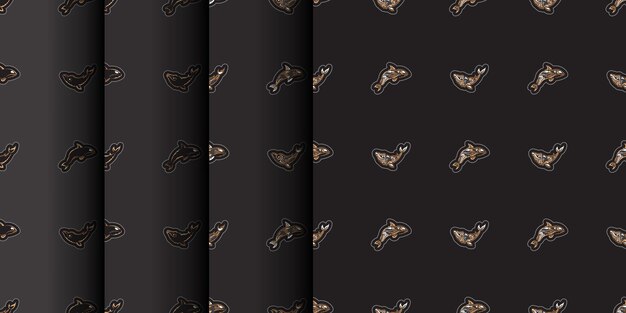 Set of Seamless Dark Pattern with Whales in Simple Style Good for clothing and textiles Vector