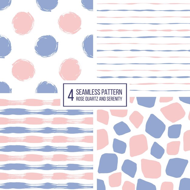 Set of seamless pattern stripes polka dots mosaic spots in color 2016 rose quartz and serenity