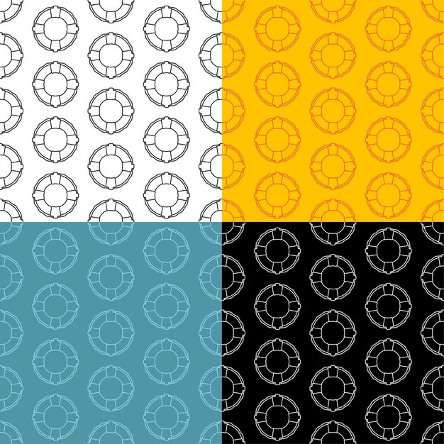 set of seamless patterns with Life ring icon Equipment for rescue of drowning Ornament for decorat
