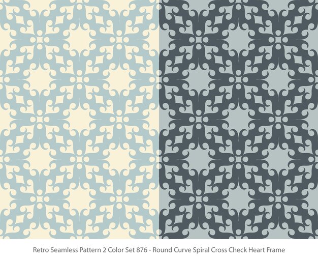 set of seamless patterns with round curve heart frame