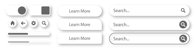 Set of search bar boxes Web UI elements for browsers with text field and search button Stock vector EPS 10 and PNG