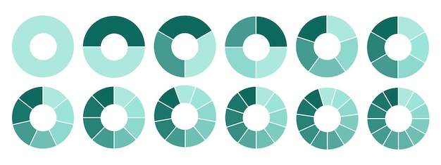 set of segmented circles isolated on white background a different number