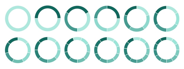 set of segmented circles isolated on white background