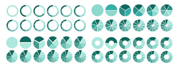 Set of segmented circles isolated on white background