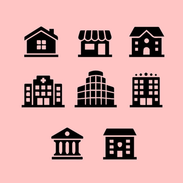 Set of Simple Black Building Icons