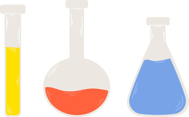 set of simple different chemical flasks with solutions experiment with chemical flasks for science isolated on white backgroundschool suppliesback to school vector