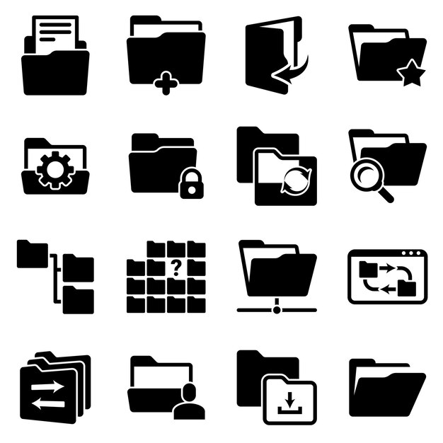 Set of simple icons on a theme Folder documents files