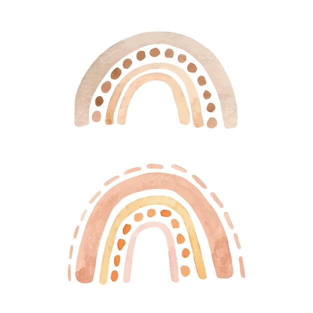 set of simple modern rainbows in pastel colors cute watercolor hand drawn illustration
