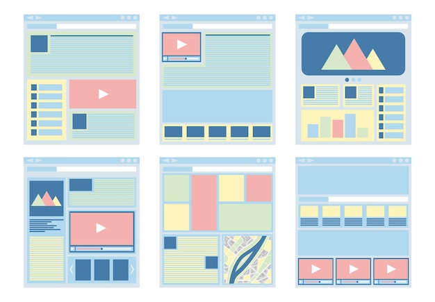 Set of six flat website templates web design technology Vector illustrationxA