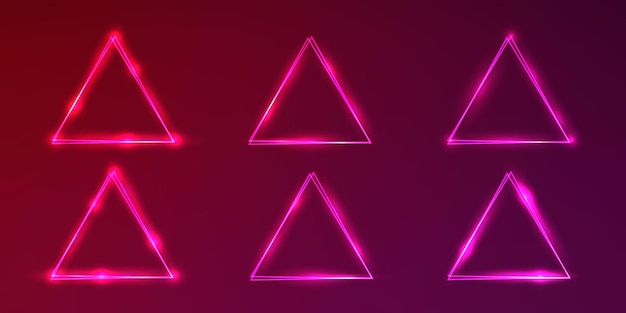 Set of six neon frames with shining effects
