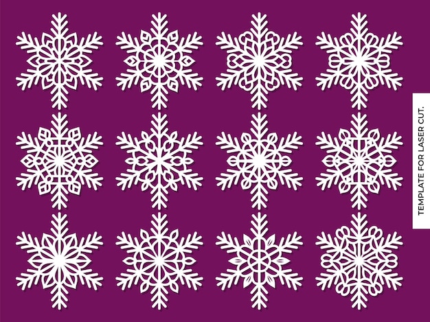 Set of snowflakes Laser cut pattern for christmas paper cards design elements scrapbooking