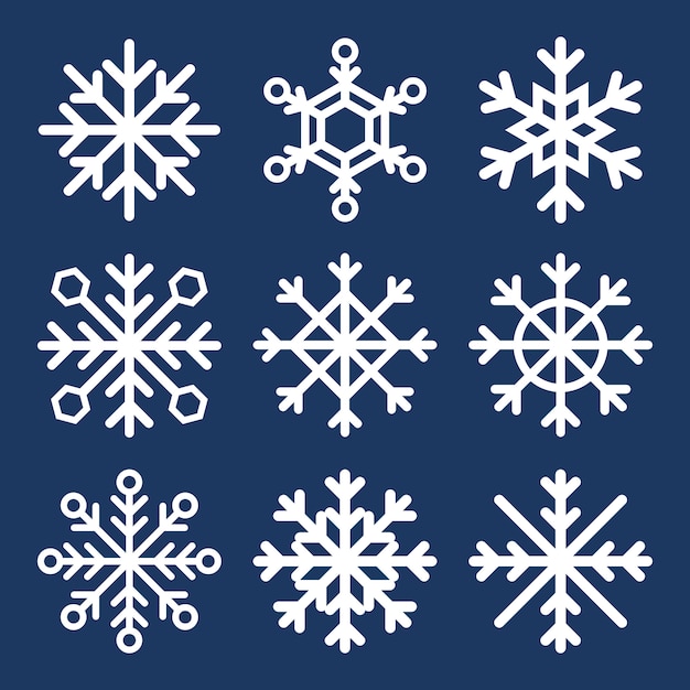 Set of snowflakes on dark blue