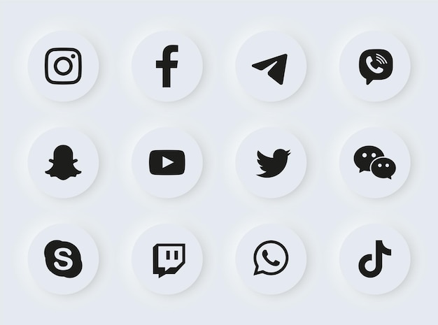 set of social media icon in neumorphism style