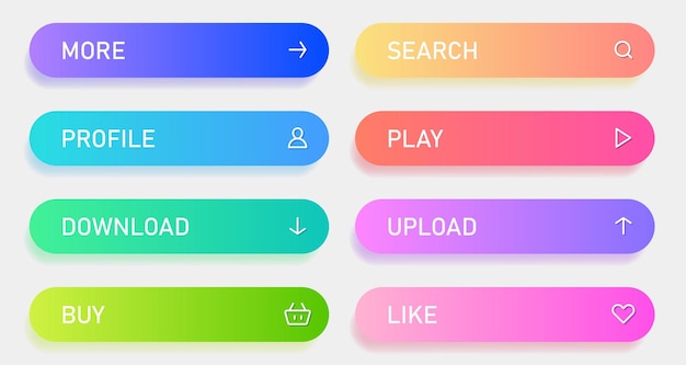 Set of social media modern buttons Different gradient colors and icons on oval forms with shadows