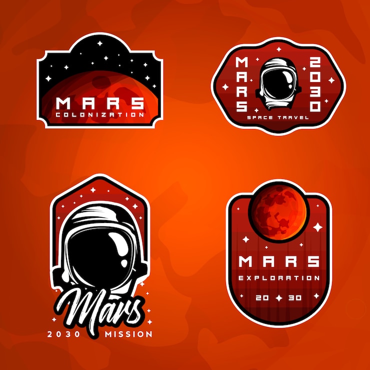 Vektör set of space exploration badges. flight to mars stickers collection