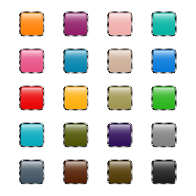 set of square buttons with glare on grey