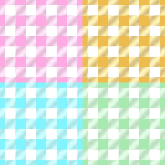 set of square multicolored pastel checked seamless design for pattern and background