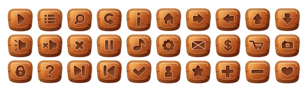 Set of square wooden buttons in cartoon style an asset for a GUI