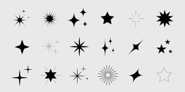 Set of star shapes Retro futuristic sparkle collection Vector set of Y2K style