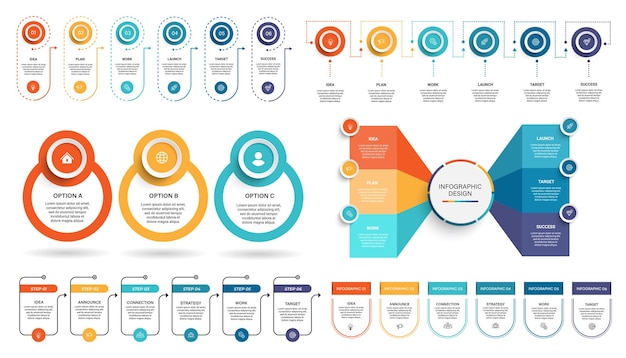 Set of Steps business data visualization timeline process infographic template design with icons