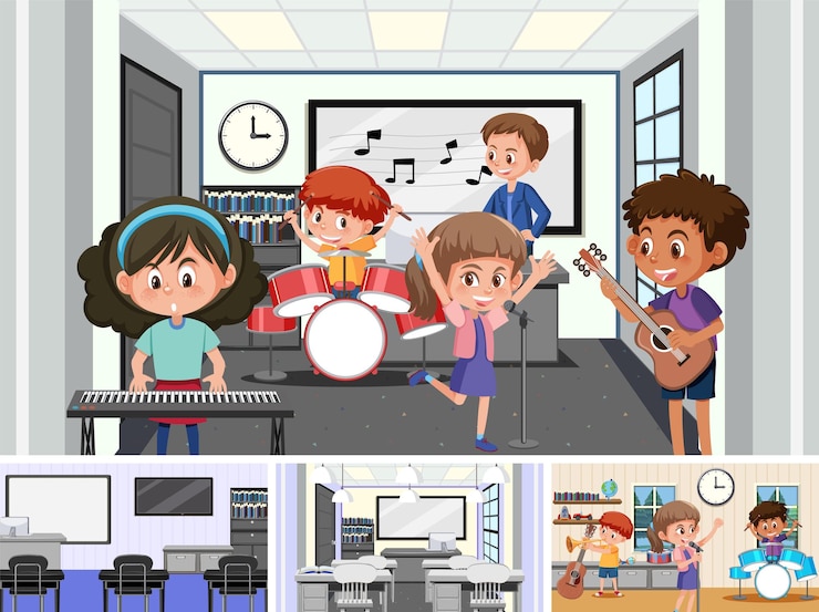 Vektör set of student in the classroom scene
