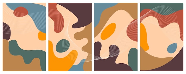 set of stylish templates with organic abstract shapes and line. modern background in minimalist style.