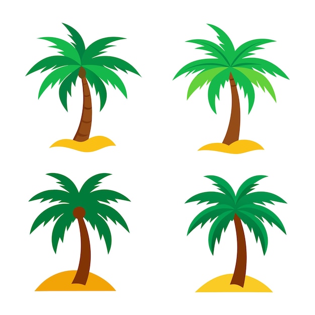 set of summer sun and palm tree