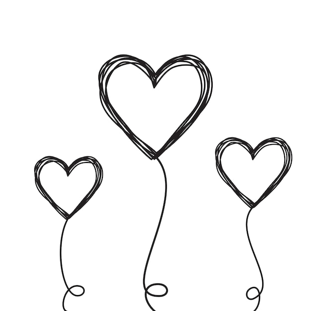 set of tangled scribbled heart on a string