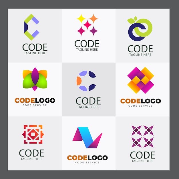 Set of technology code logo icon Abstract circuit programmer logo design template