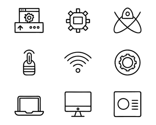 set of technology icon line art style technology digital background business network data