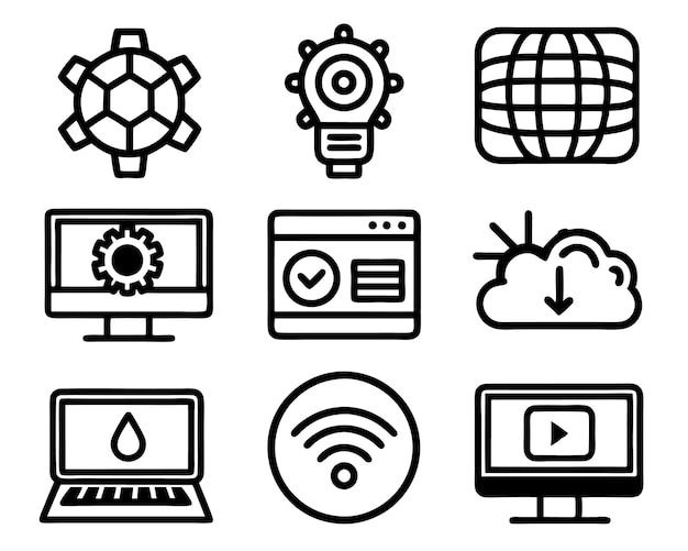set of technology icon line art style technology digital background business network data