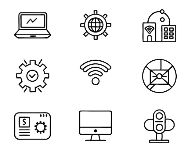 set of technology icon line art style technology digital background business network data