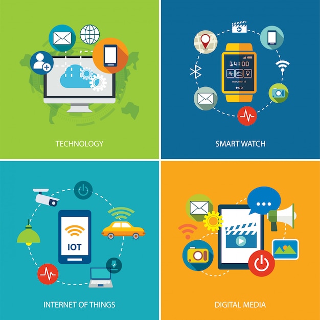 Set of  technology, internet of things,  and digital media