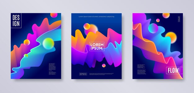 Set of template cover design with abstract multicolored flow shapes