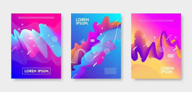 Set of template cover design with abstract multicolored flow shapes
