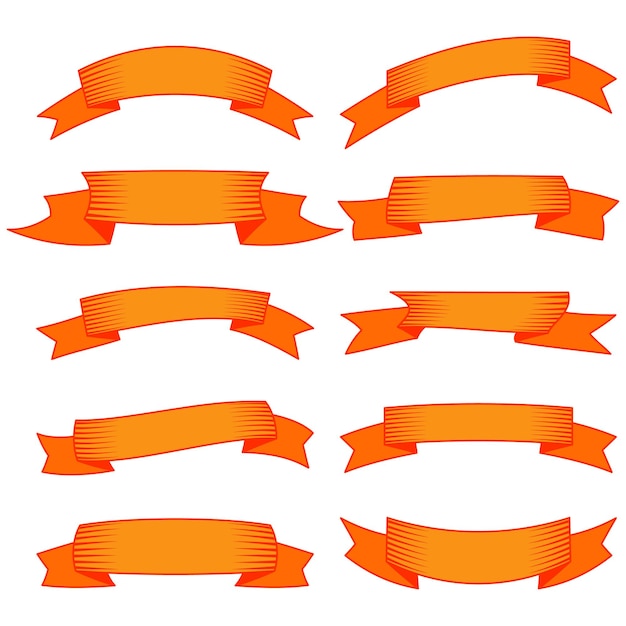 Set of ten orange ribbons and banners for web design Great design element isolated on white background Vector illustrationxA