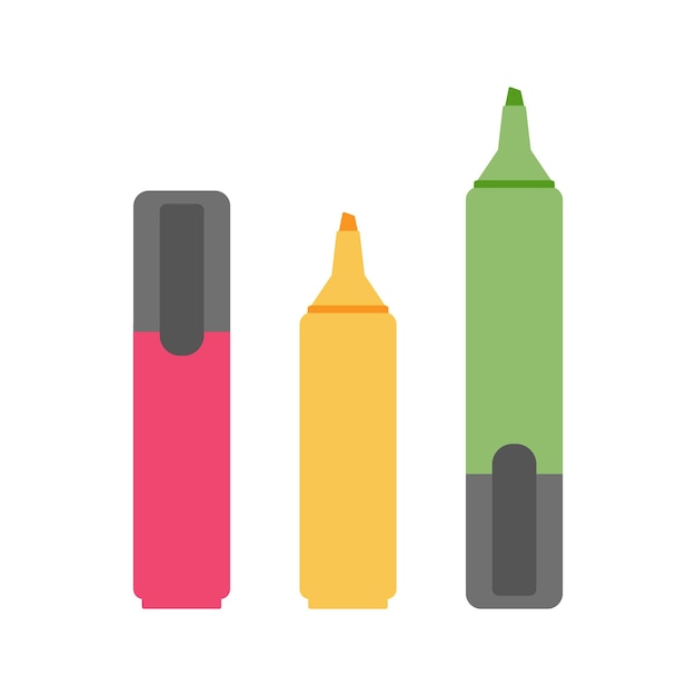Set of three color markers illustration School supply flat design Office stationery or school supply