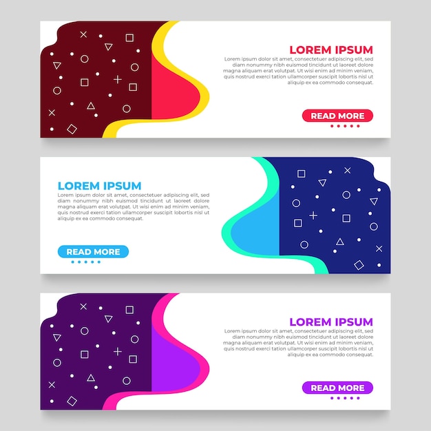 Set of three vector discount sale banners Trendy modern flat material design style Blue red and p